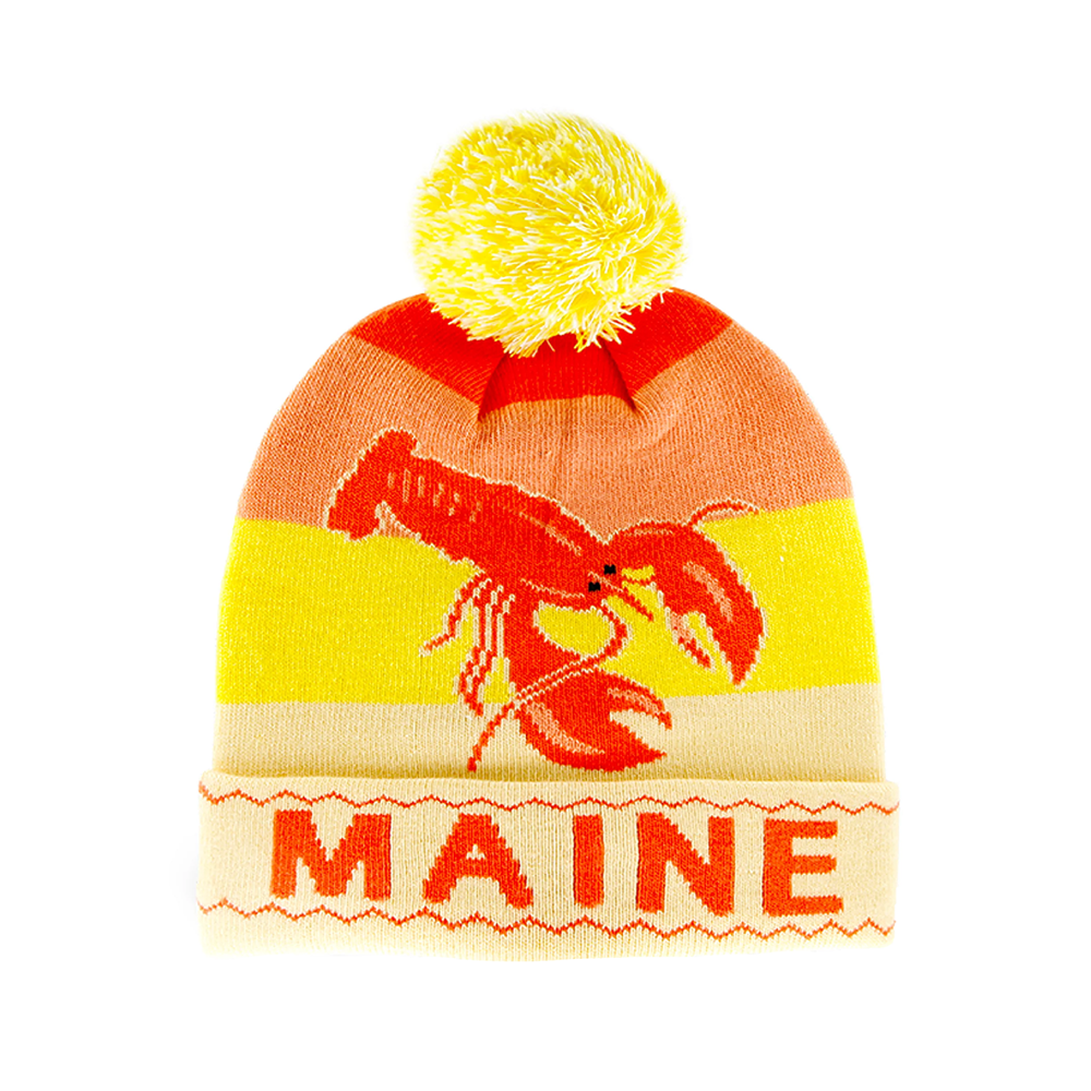 Winter Knit Beanie with Pom Pom - Maine Lobster - Yellow