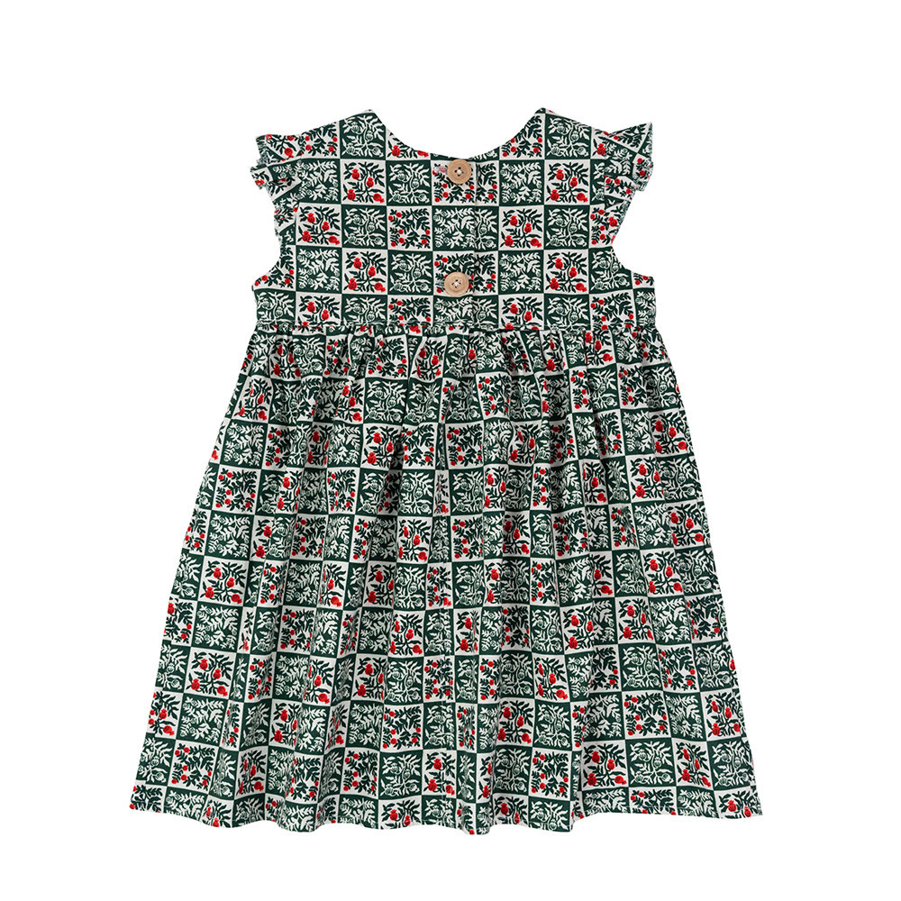 Two Little Beans Ruffle Dress - Yuletide Floral Tile