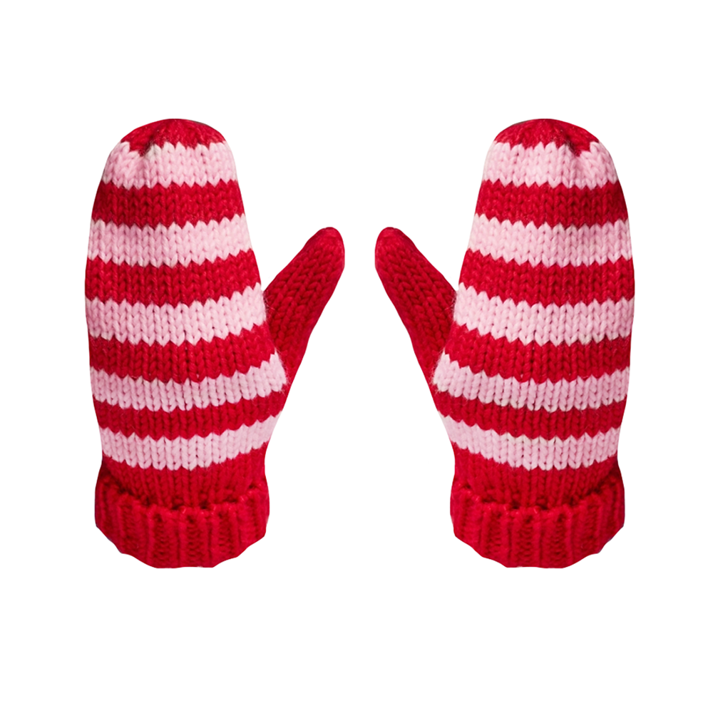 Panache Striped Mittens - Red & Pink