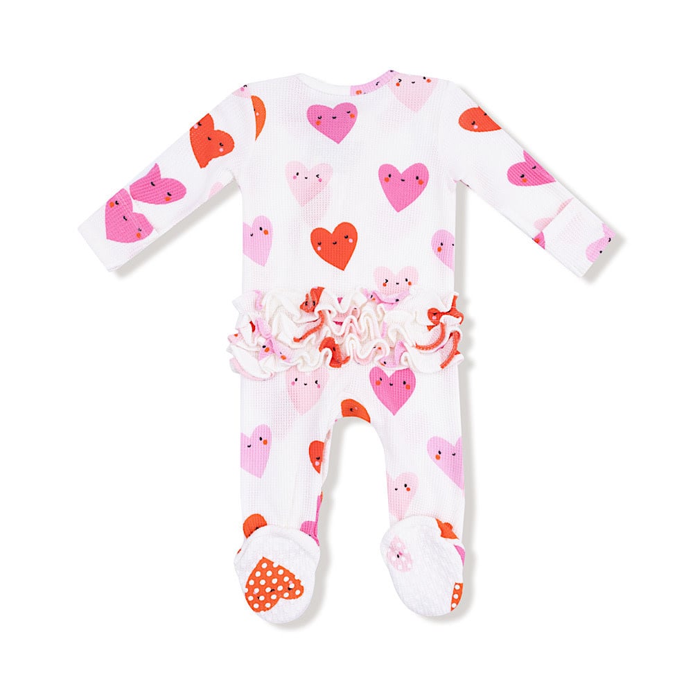 Angel Dear 2 Way Zipper Ruffle Back Footie - Hearts