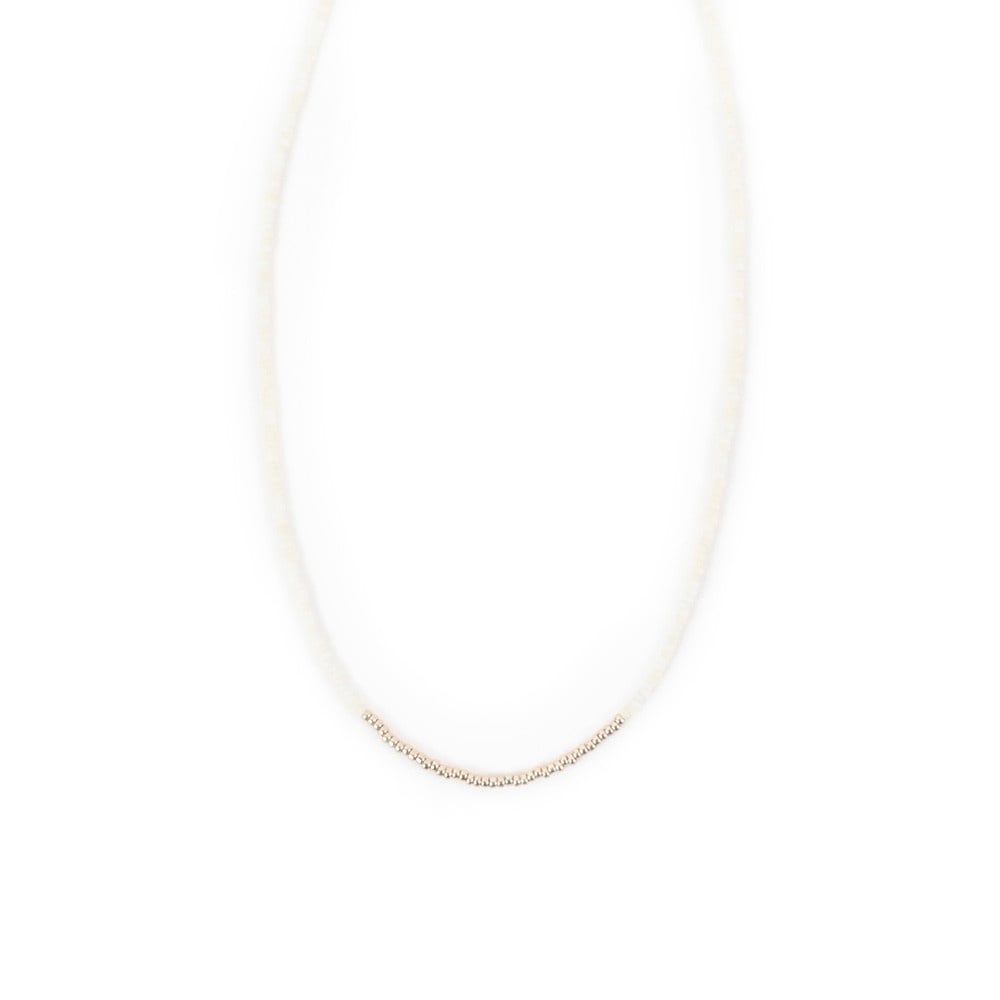 Sarah Crawford Beaded Necklace - 15" White & Gold Glass