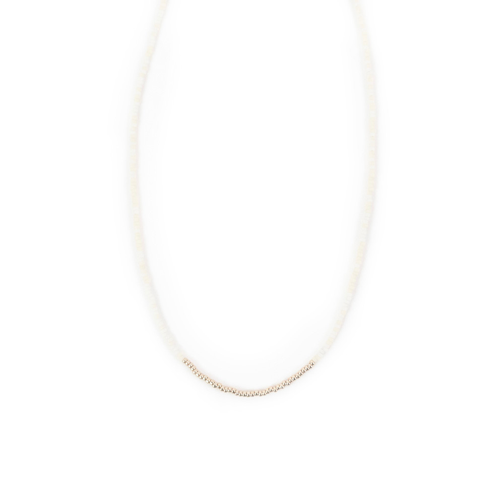 Sarah Crawford Handcrafted Sarah Crawford Beaded Necklace - 15" White & Gold Glass