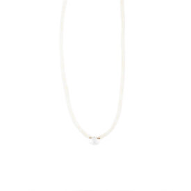 Sarah Crawford Handcrafted Sarah Crawford Beaded Necklace - 15" White/Clear Crystal Quartz Teardrop/Gold Glass