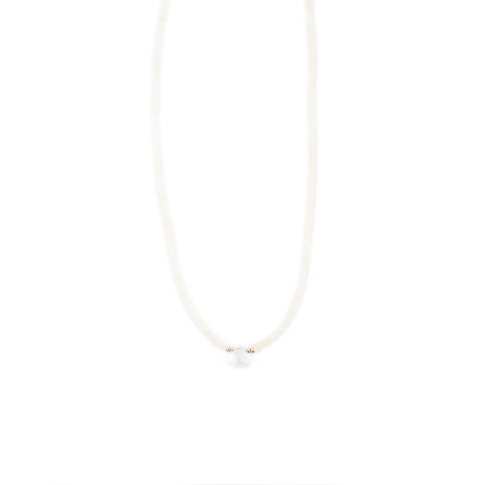 Sarah Crawford Handcrafted Sarah Crawford Beaded Necklace - 15" White/Clear Crystal Quartz Teardrop/Gold Glass