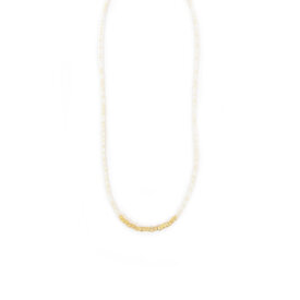 Sarah Crawford Handcrafted Sarah Crawford Beaded Necklace - 18" White & Gold Nuggets