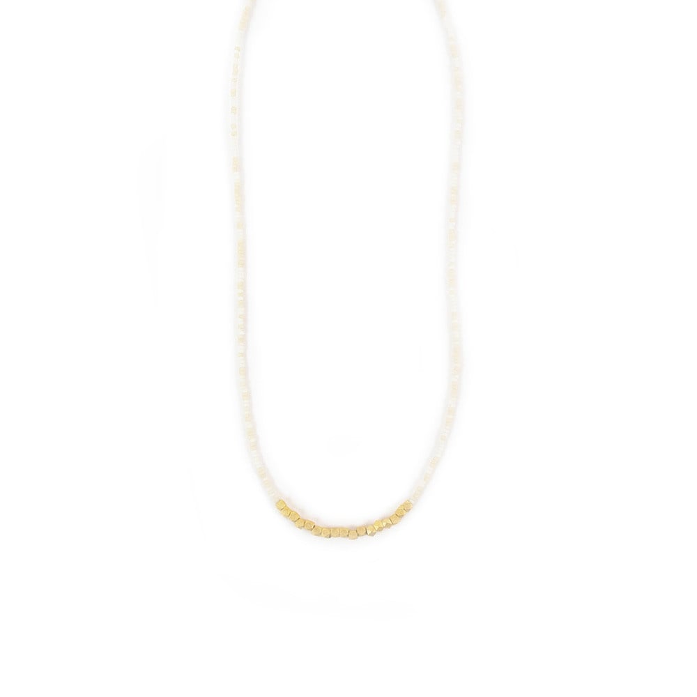 Sarah Crawford Beaded Necklace - 18" White & Gold Nuggets
