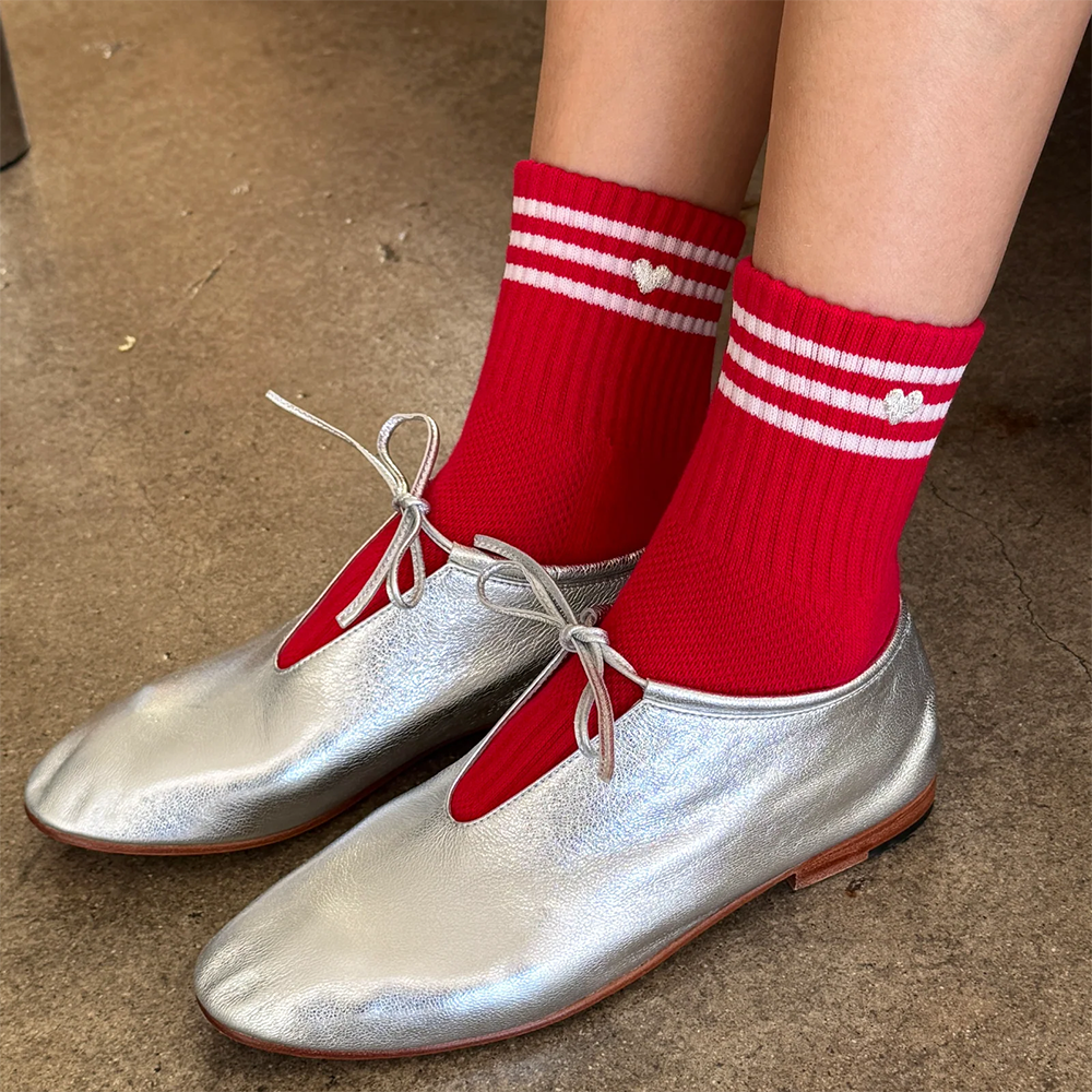 Le Bon Shoppe Embroidered Girlfriend Socks - Scarlet Heart