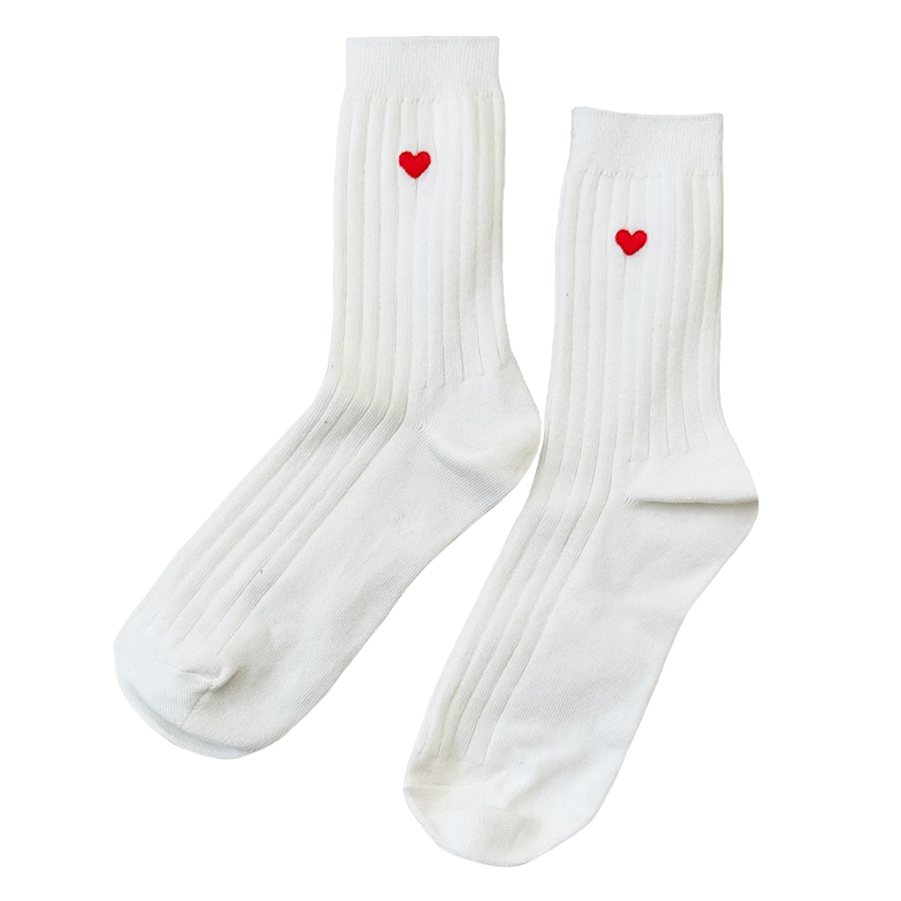 Le Bon Shoppe Le Bon Shoppe Embroidered Her Socks - Classic White Red Heart