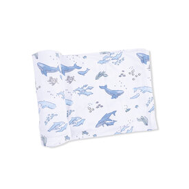 Angel Dear Angel Dear Swaddle Blanket 45x45 - Watercolor Blue Whales