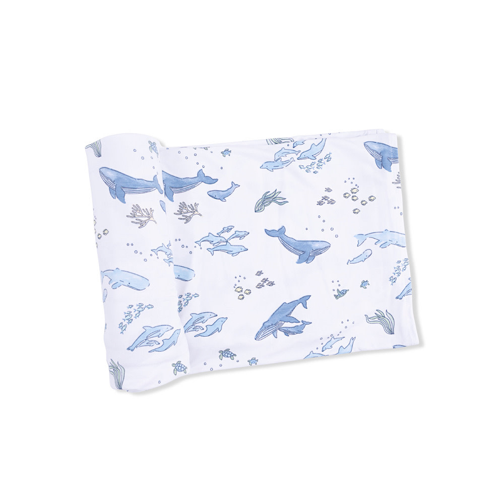 Angel Dear Swaddle Blanket 45x45 - Watercolor Blue Whales