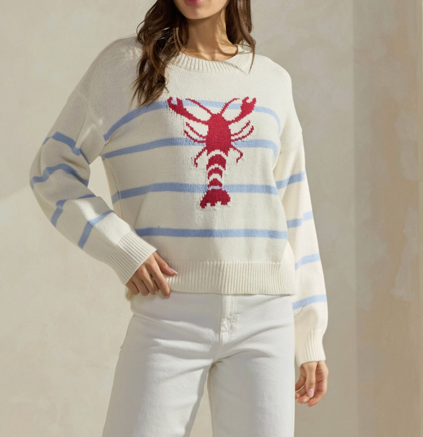 Striped Lobster Sweater - Cream/Light Blue