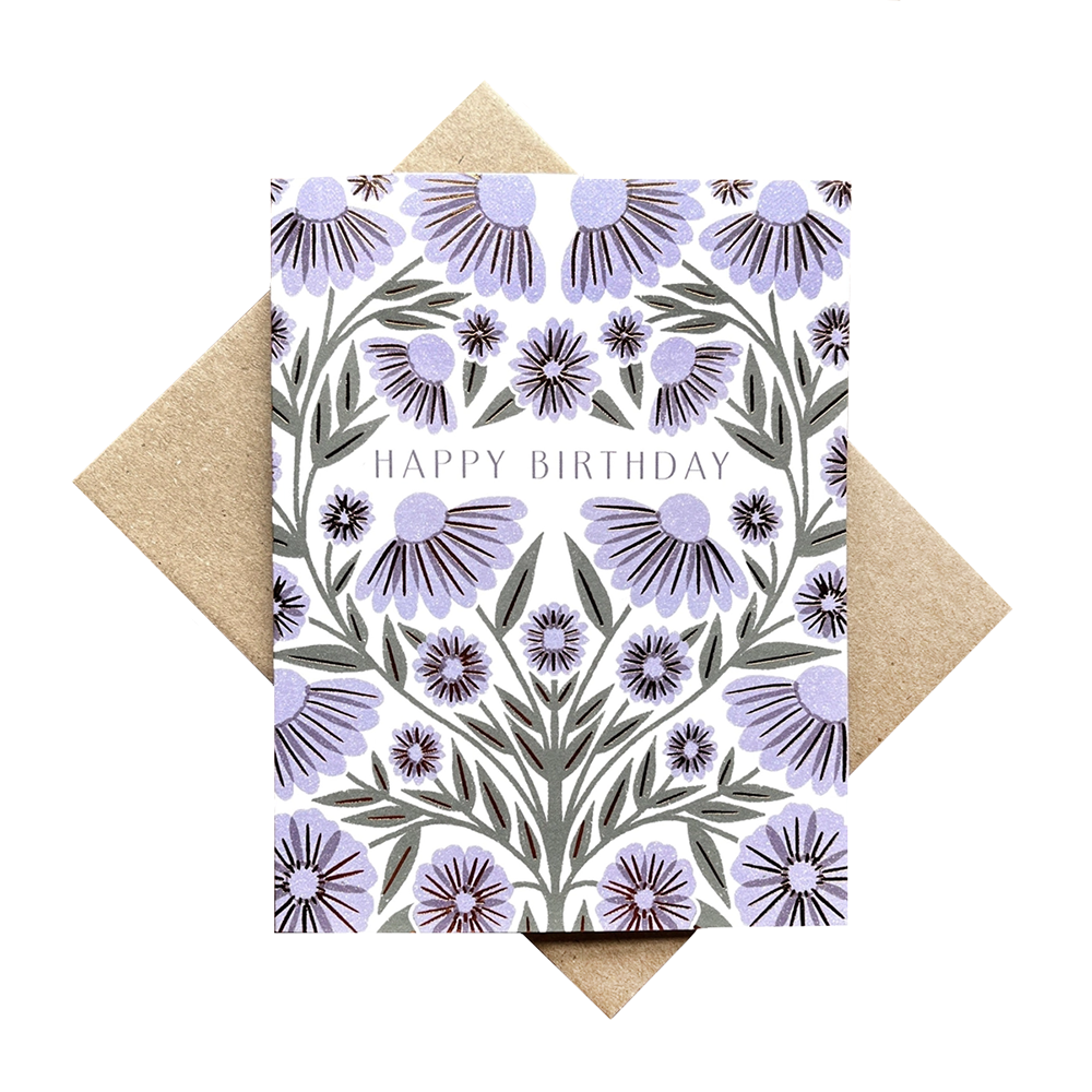 Katharine Watson Card - Foil Purple Flowers Birthday