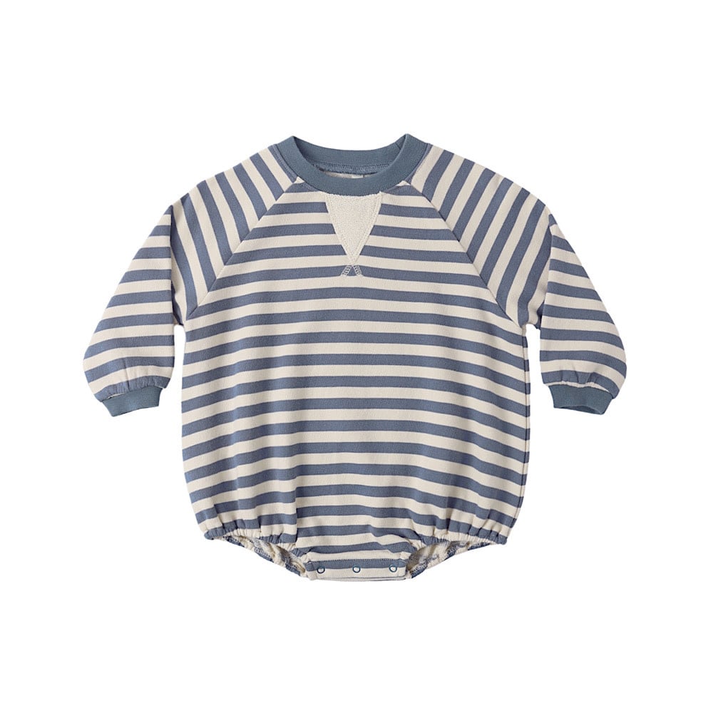 Rylee + Cru Crewneck Romper - Marine Stripe