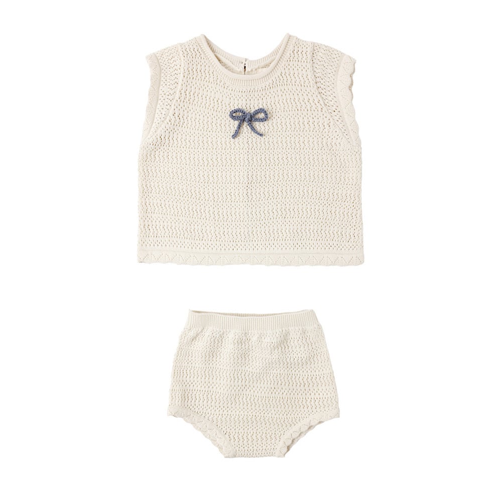 Rylee + Cru LLC Rylee + Cru Scallop Knit Baby Set - Natural