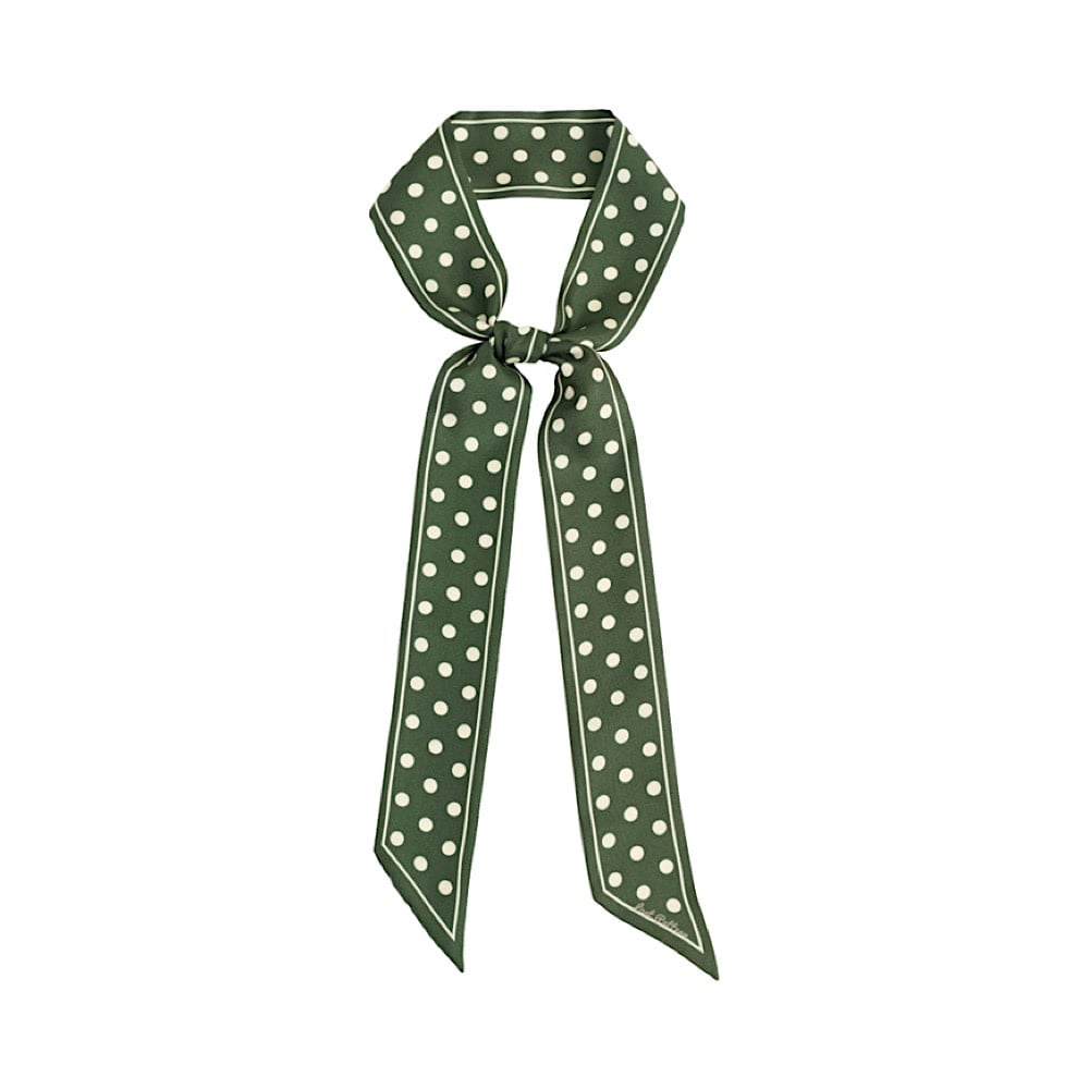Silk Skinny Scarf - Dark Green Retro Polka