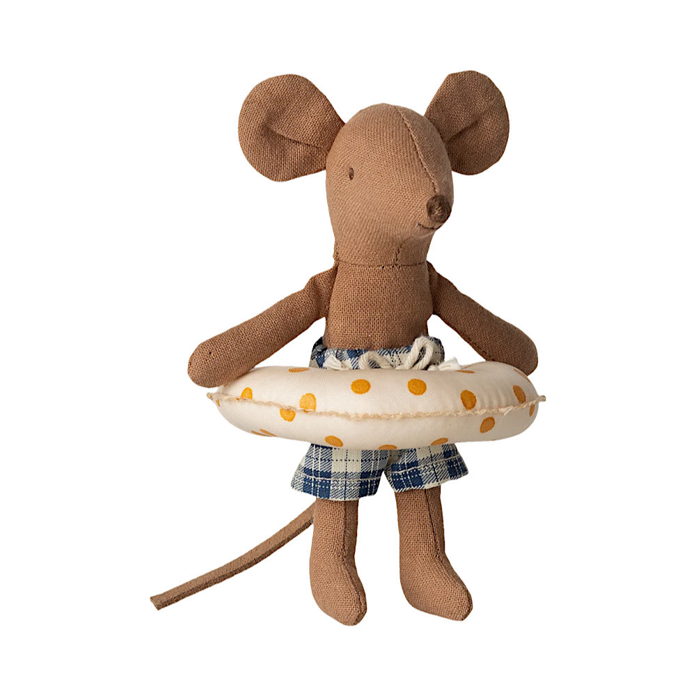 Maileg Little Brother Mouse - Beach Float - Yellow Dots