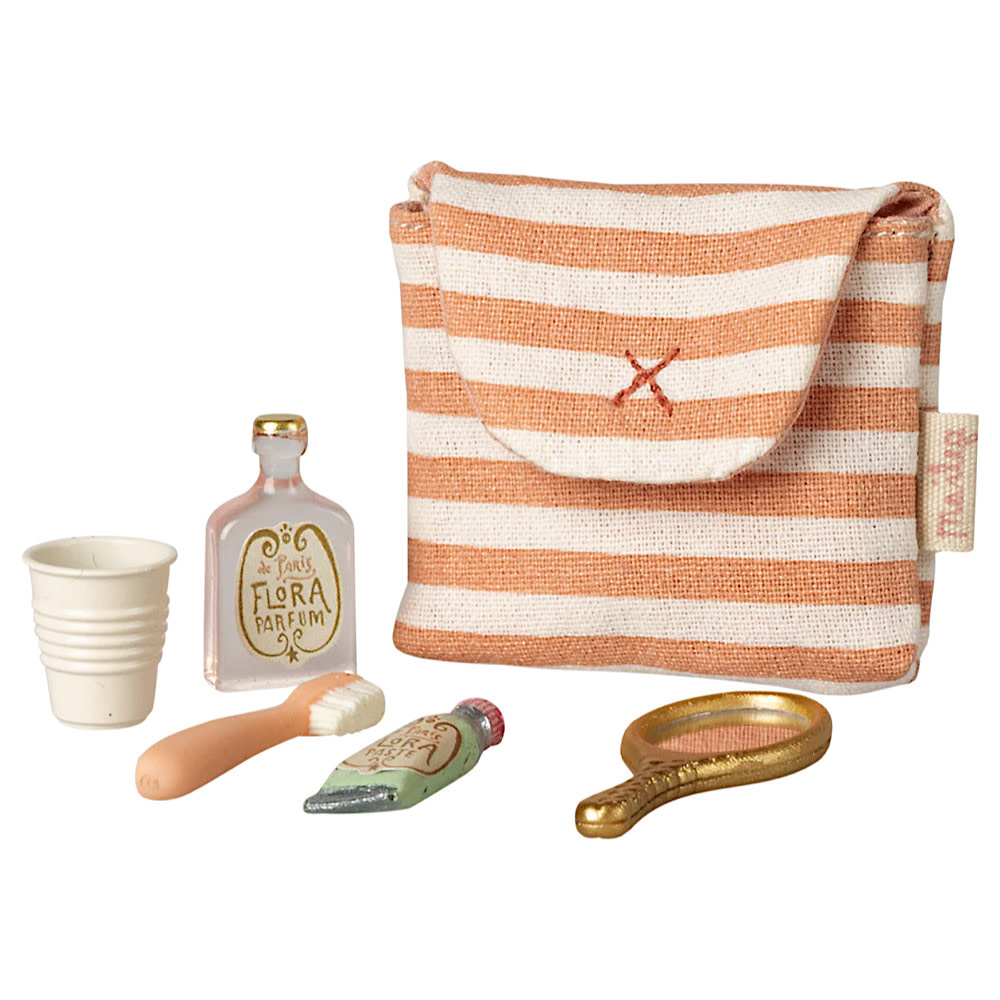 Maileg Maileg - Toothbrush Set in Bag - Coral Stripe