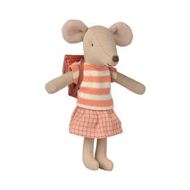 Maileg Maileg Big Sister Mouse - Tricycle - Coral Bag Thick Stripe Shirt
