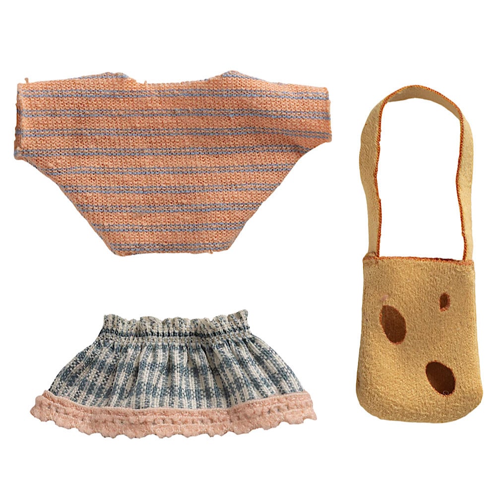 Maileg Little Sister Mouse Clothes - Cheese Purse and Skirt Set