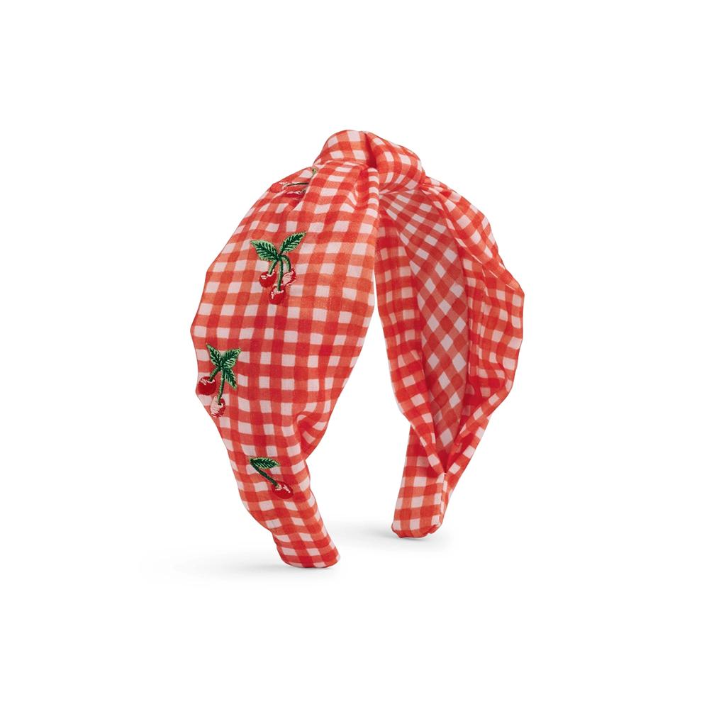 Rifle Paper Co. Knotted Embroidered Headband - Gingham Cherries