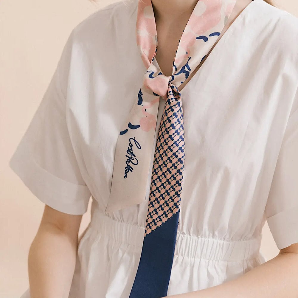Silk Skinny Scarf - Floral Houndstooth