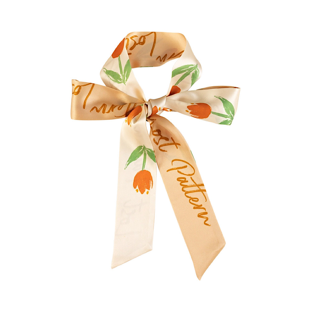 Lost Pattern Silk Skinny Scarf - Apricot Tulip