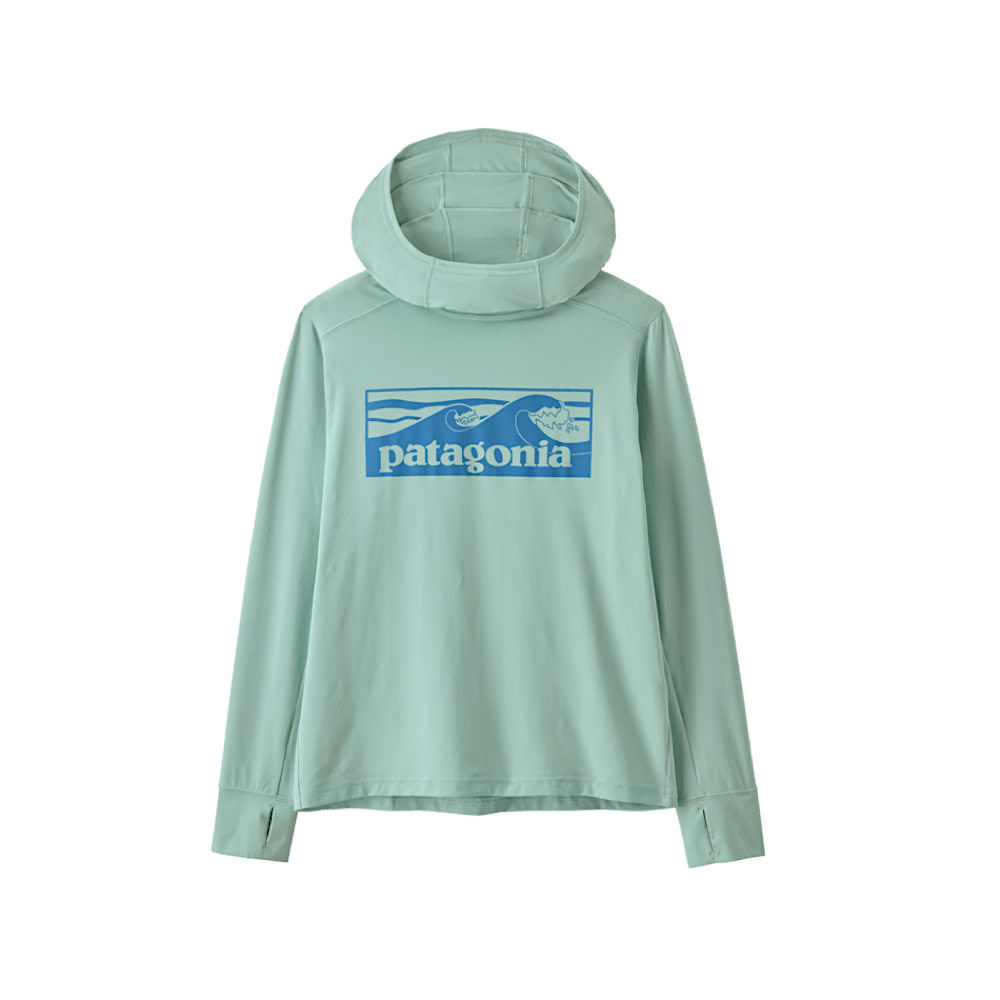 Patagonia Kids Capilene Silkweight Hoody - Boardshort Logo Thin Ice