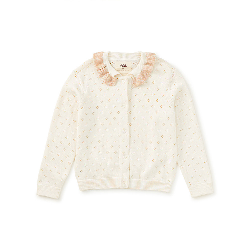 Tea Collection Collared Pointelle Cardigan - Chalk