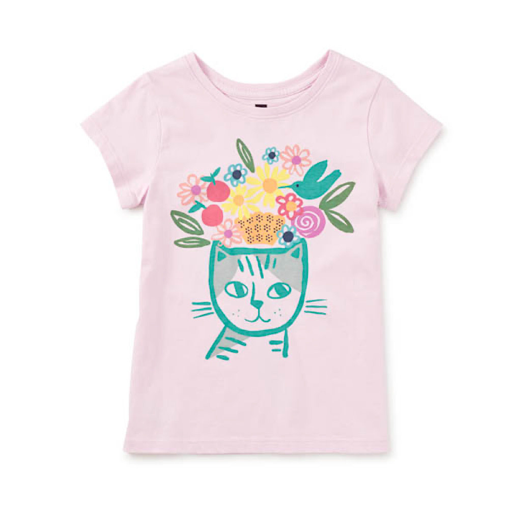 Tea Collection Flora & Feline Graphic Tee - Pink Lady