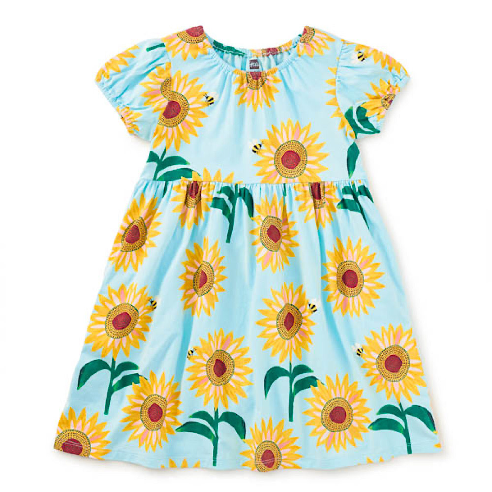Tea Collection Tea Collection Puff Sleeve Empire Dress - Painted Sunflowers