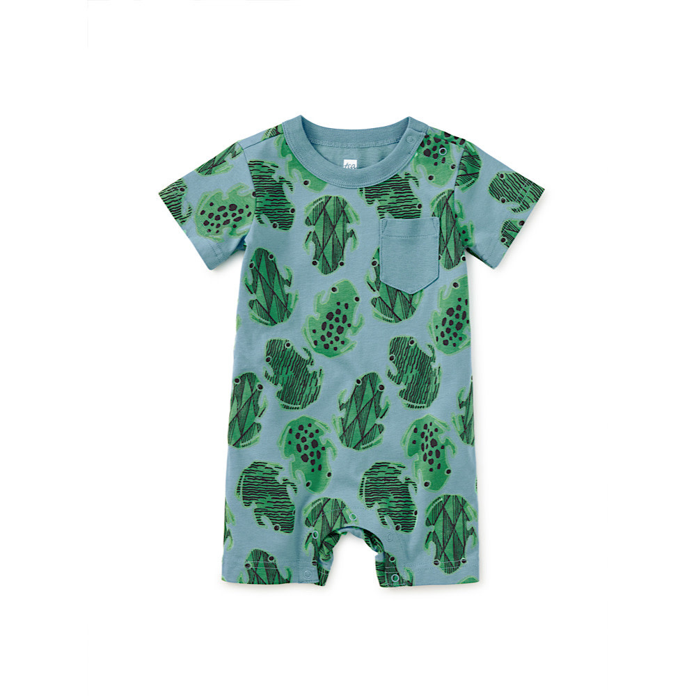 Tea Collection Tea Collection Pocket Shortie Baby Romper - Hopalong Frog