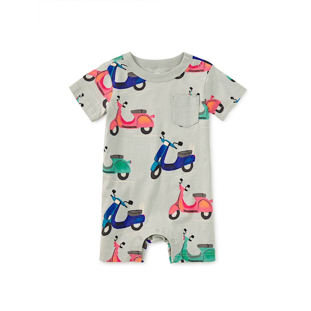 Tea Collection Tea Collection Pocket Shortie Baby Romper - Zoom Zoom Espaaa