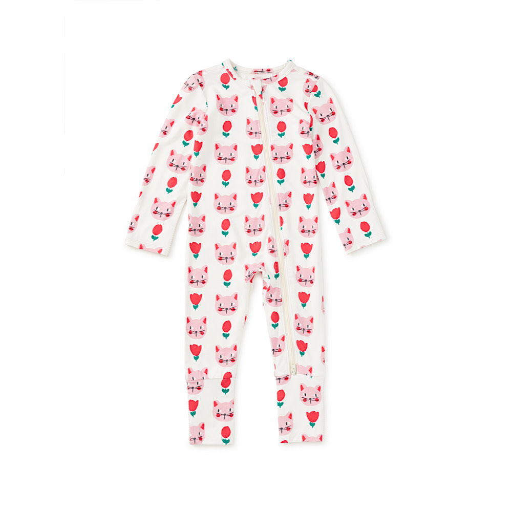 Tea Collection Tea Collection Footed Baby Romper - Pretty Kitty