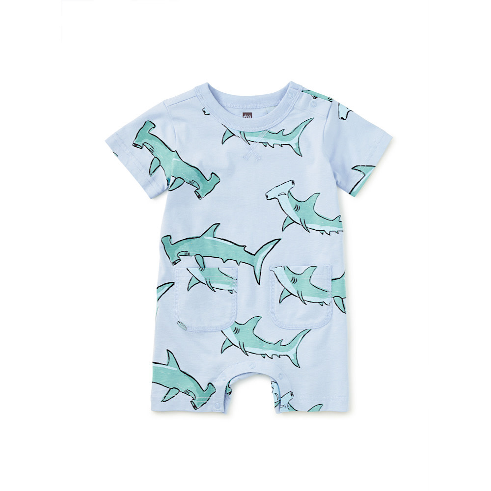 Tea Collection Tea Collection Double Pocket Baby Romper - Hungry Hammerheads