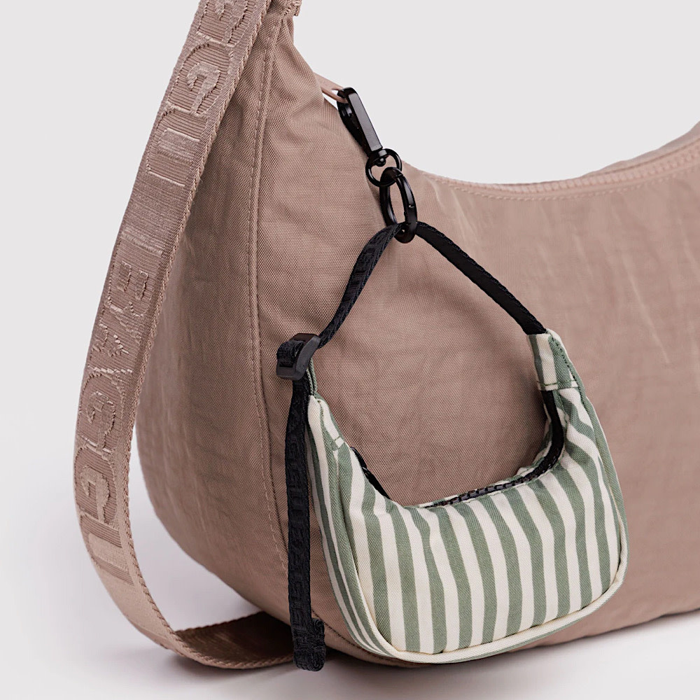 Baggu Mini Crescent Bag Charm - Sage Stripe