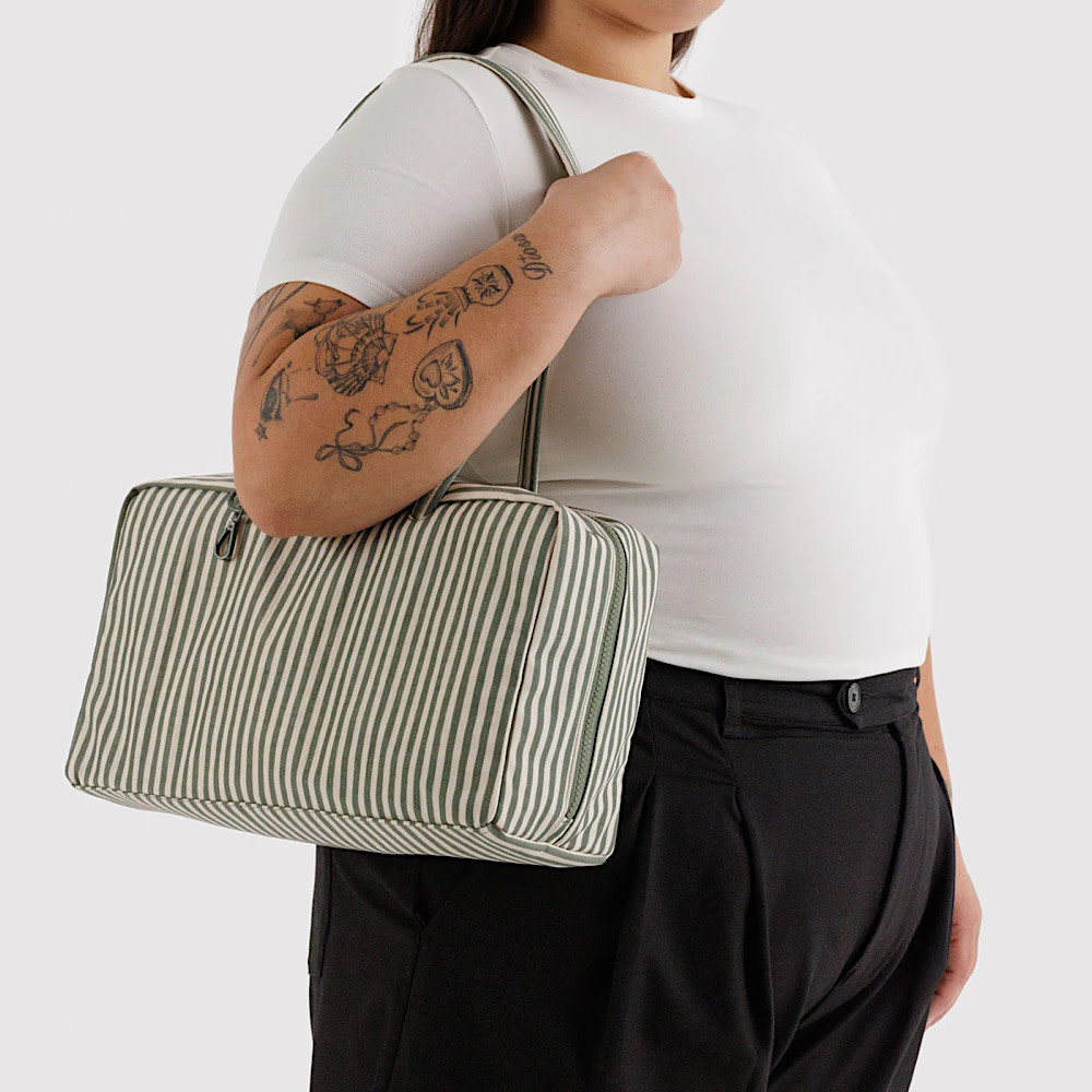 Baggu Medium Nylon Bowler Bag - Sage Stripe
