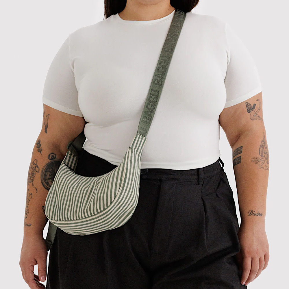 Baggu Small Nylon Crescent Bag - Sage Stripe