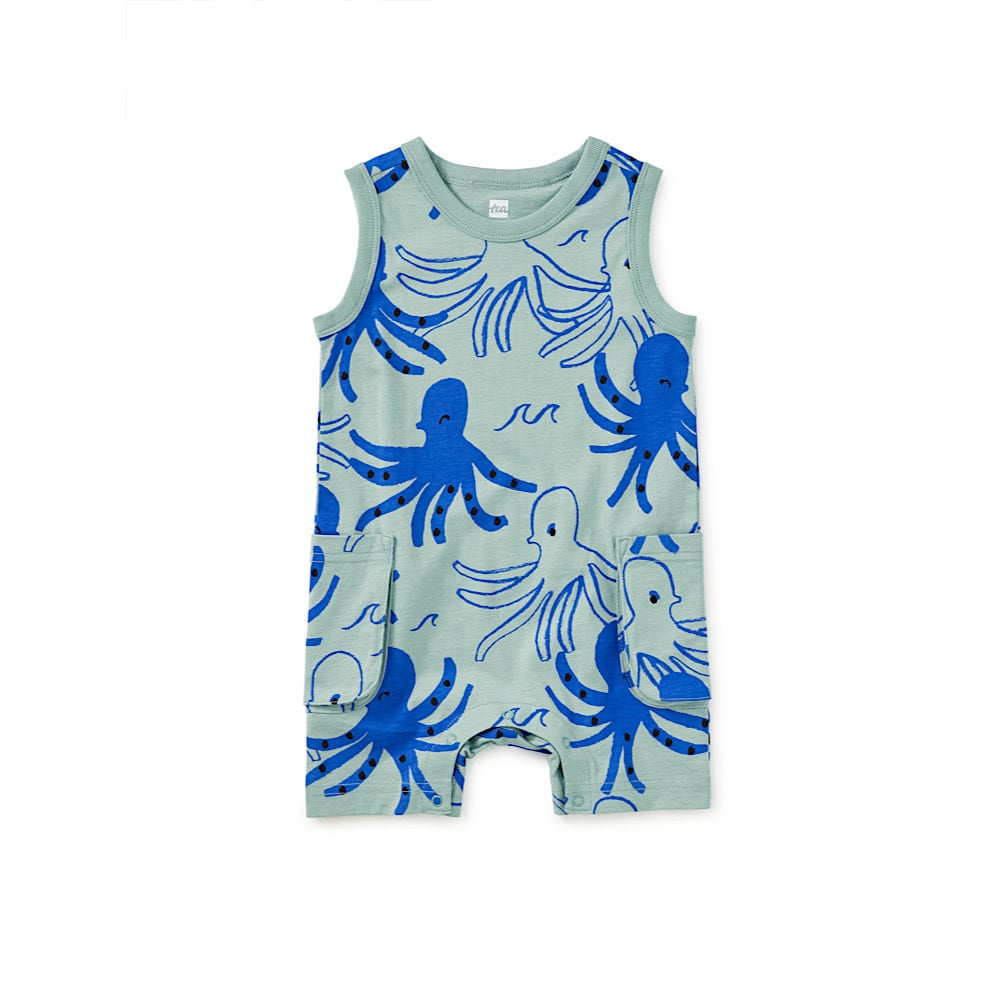 Tea Collection Sleeveless Baby Romper - Sketched Octopus