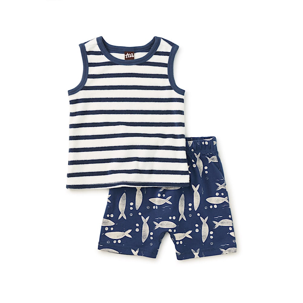 Tea Collection Tank & Shorts Baby Set - Naval Blue