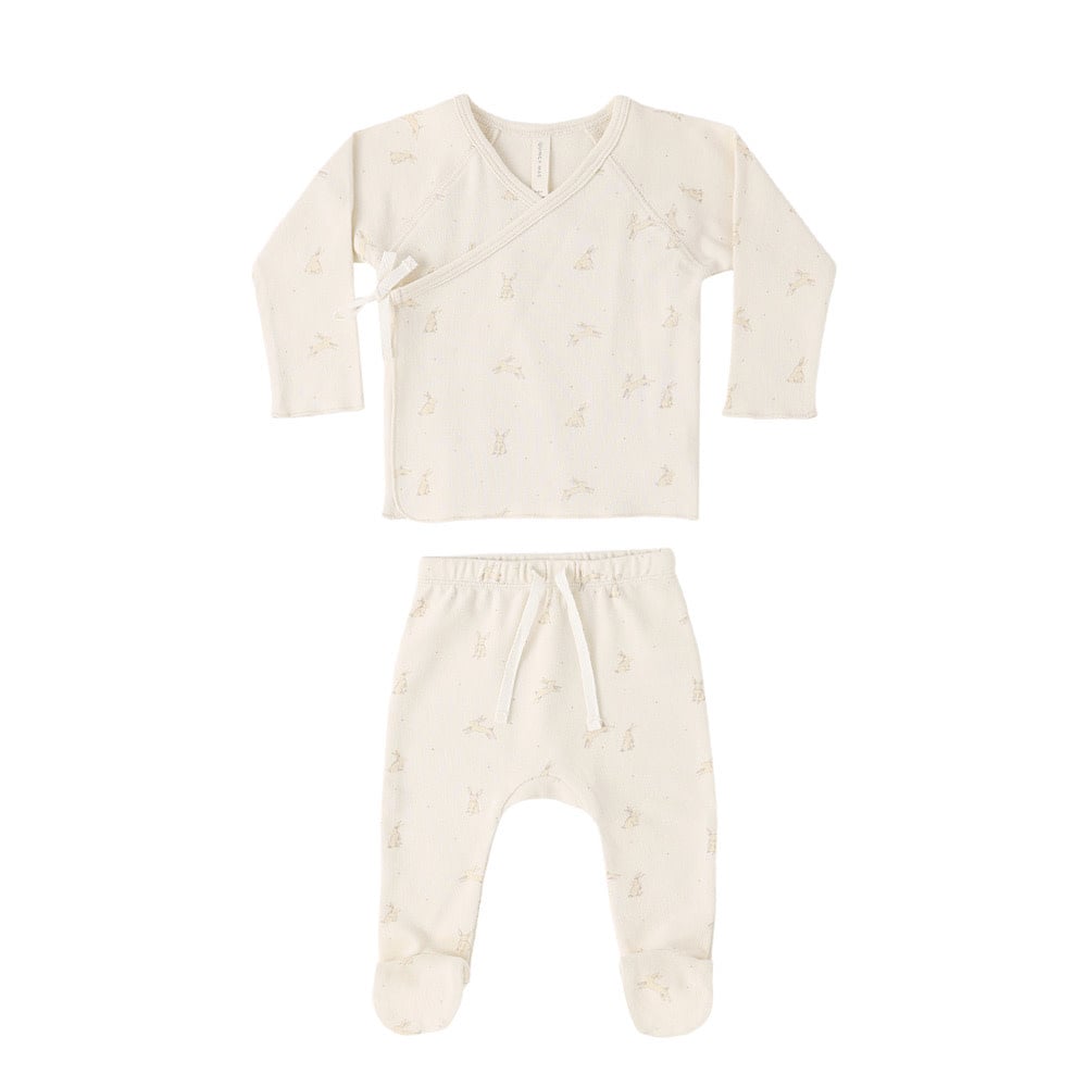 Quincy Mae Quincy Mae Wrap Top + Footed Pant Set - Bunnies