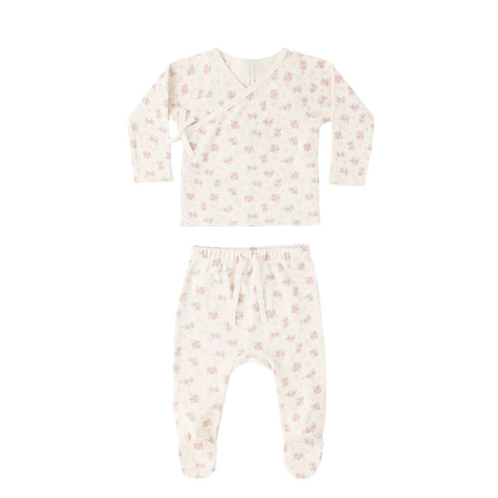 Quincy Mae Quincy Mae Wrap Top + Footed Pant Set - Flower Field