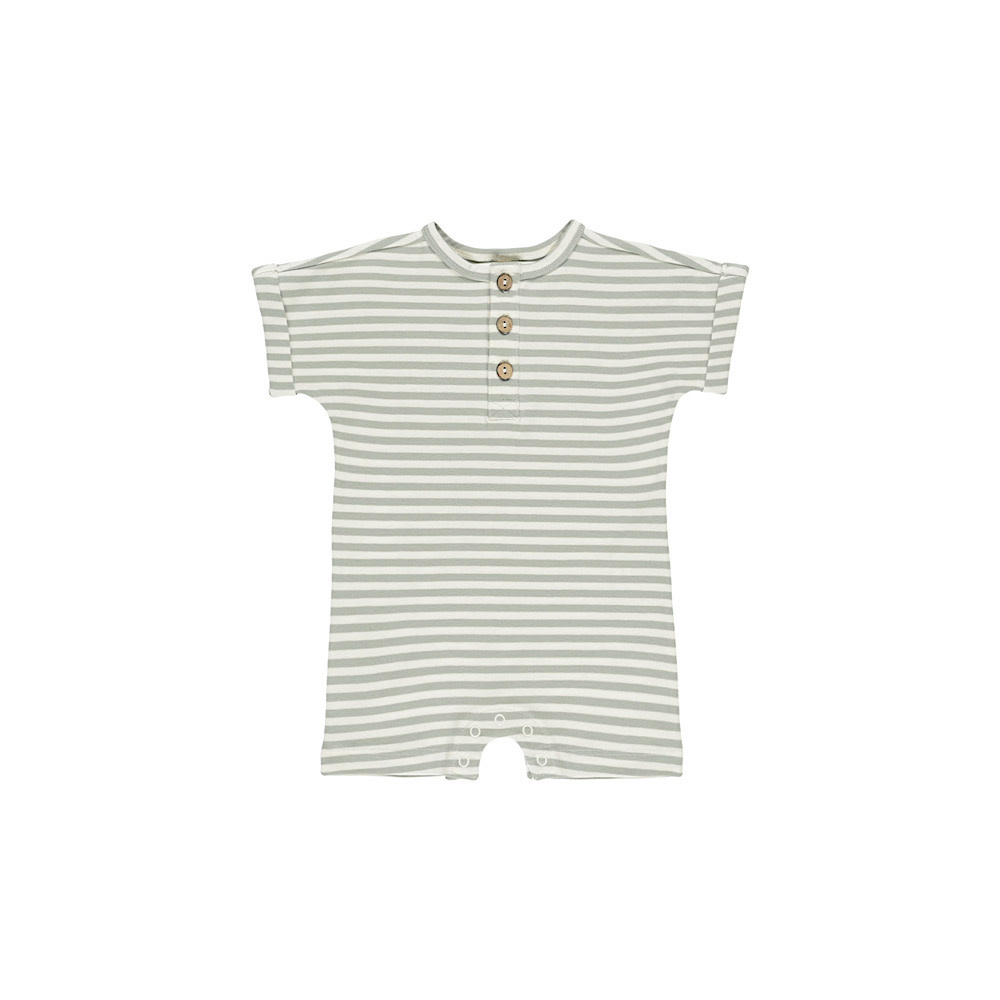 Quincy Mae Short Sleeve One-Piece - Sage Micro Stripe