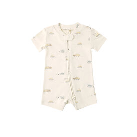 Quincy Mae Quincy Mae Zip Short Sleeve Sleeper Romper - Construction Trucks
