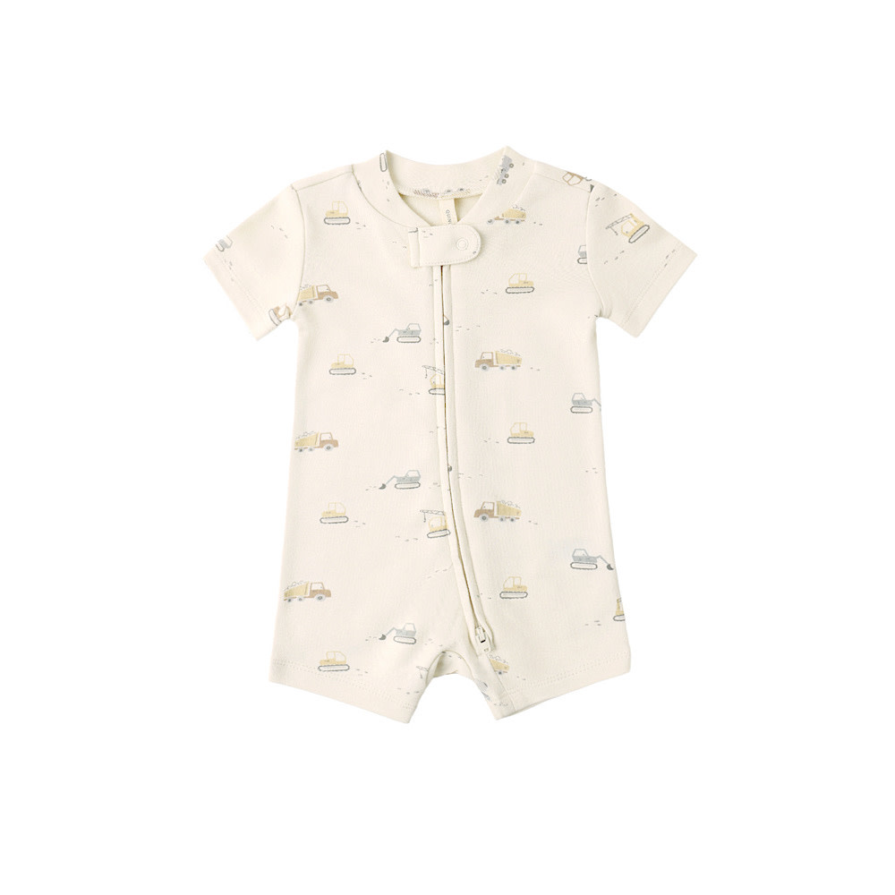 Quincy Mae Quincy Mae Zip Short Sleeve Sleeper Romper - Construction Trucks