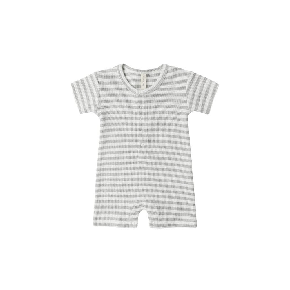 Quincy Mae Waffle Snap Romper - Sage Stripe