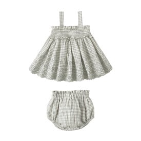 Quincy Mae Quincy Mae Mae Smocked Top + Bloomer Set - Sage Gingham