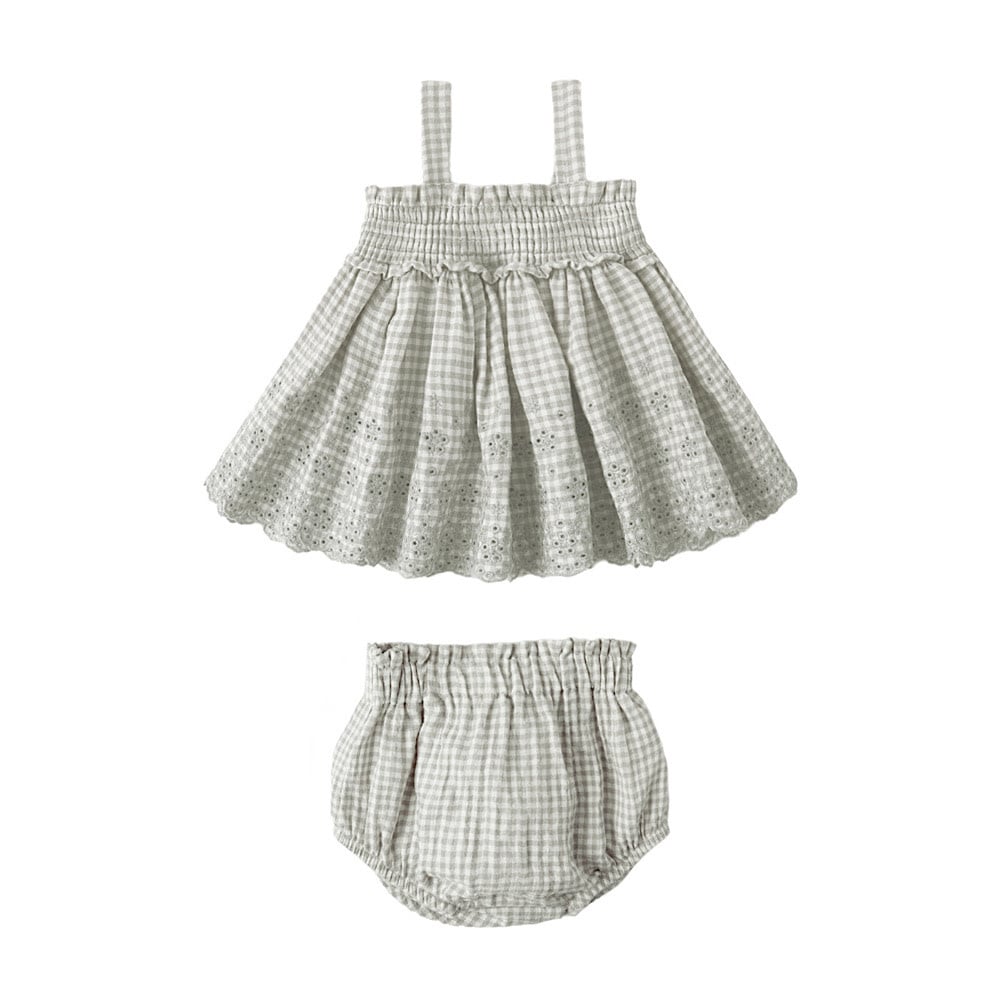 Quincy Mae Quincy Mae Mae Smocked Top + Bloomer Set - Sage Gingham