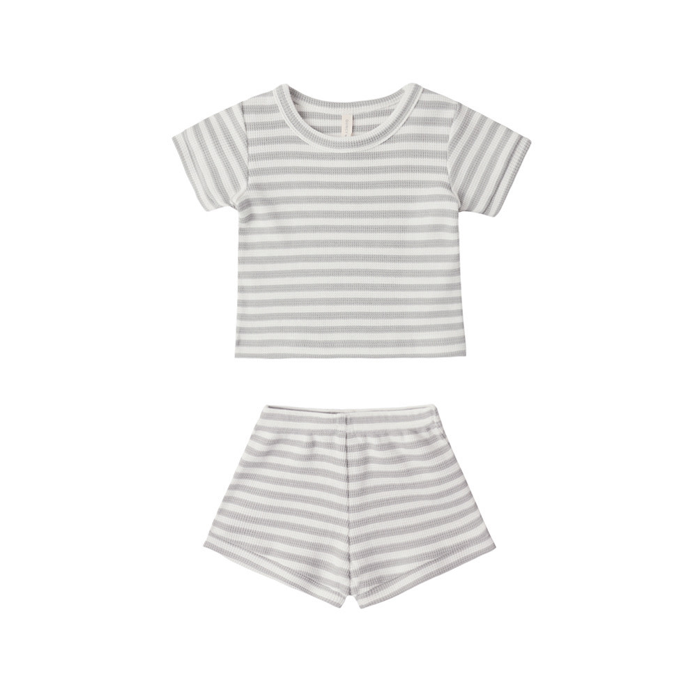Quincy Mae Waffle Shortie Set - Sage Stripe