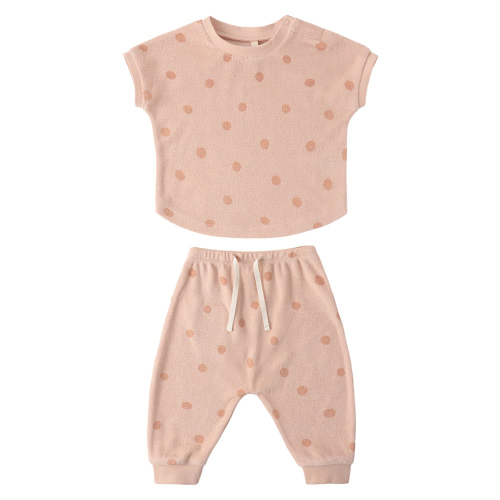 Quincy Mae Terry Tee + Pant Set - Polka Dot