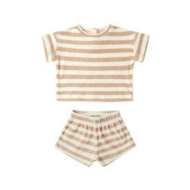 Quincy Mae Quincy Mae Terry Tee + Short Set - Latte Stripe